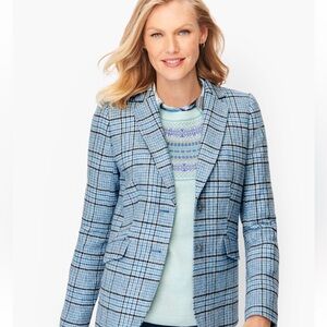 TALBOTS CLASSIC SHETLAND BLAZER - GLEN PLAID BLUE NWT